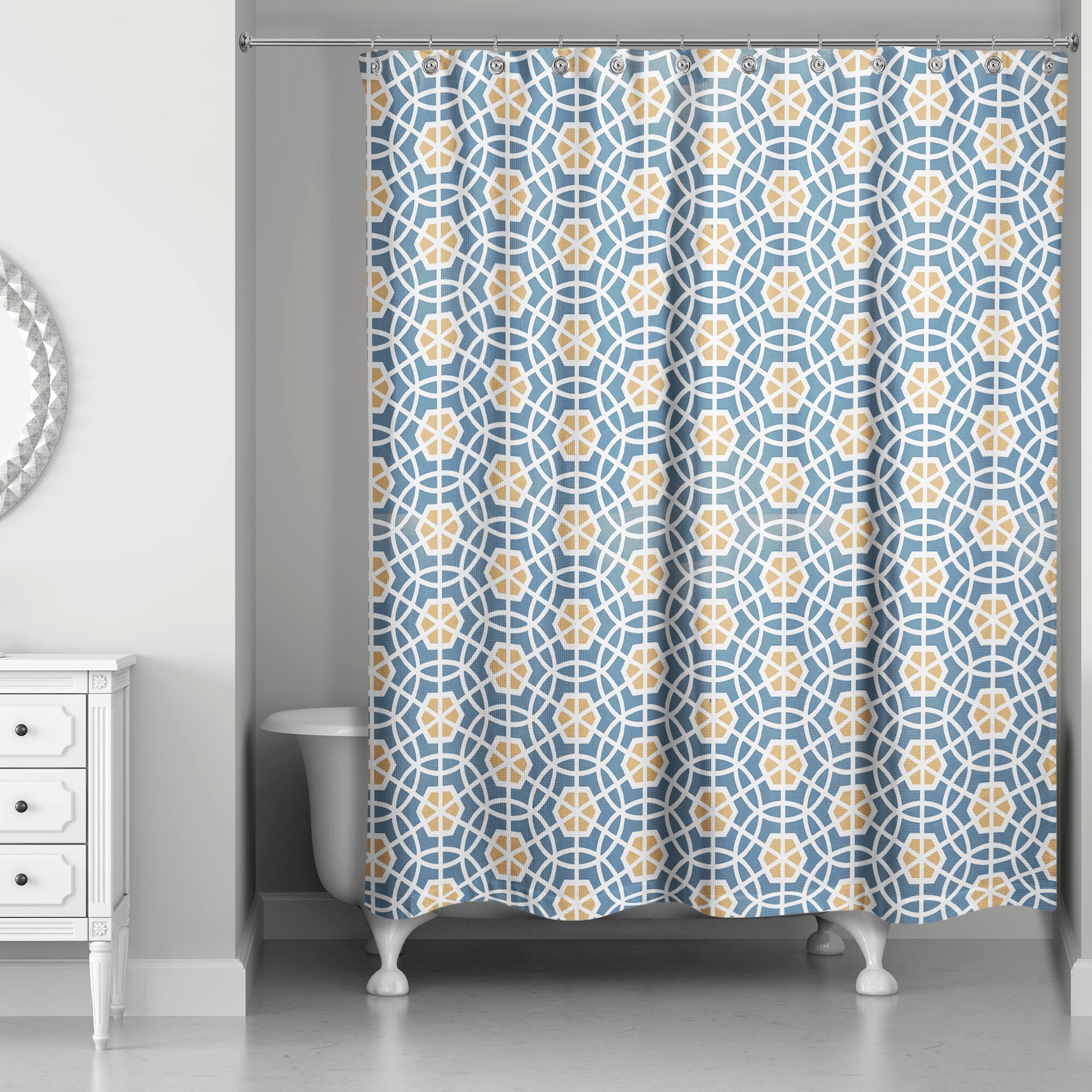 Blue and Yellow Circle Hex 71" x 74" Shower Curtain
